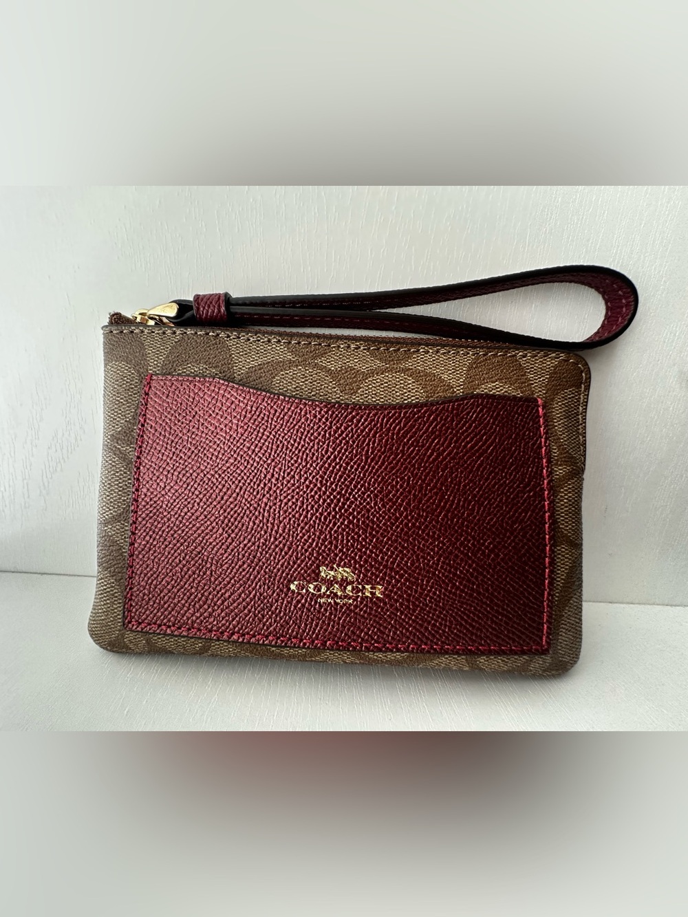 Coach Boxed Corner Zip Wristlet with Metallic Color-block